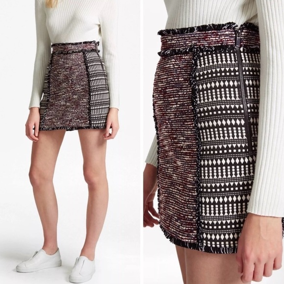 French Connection Tweed Tapestry Textured Fringe A-Line Skirt - Picture 1 of 6